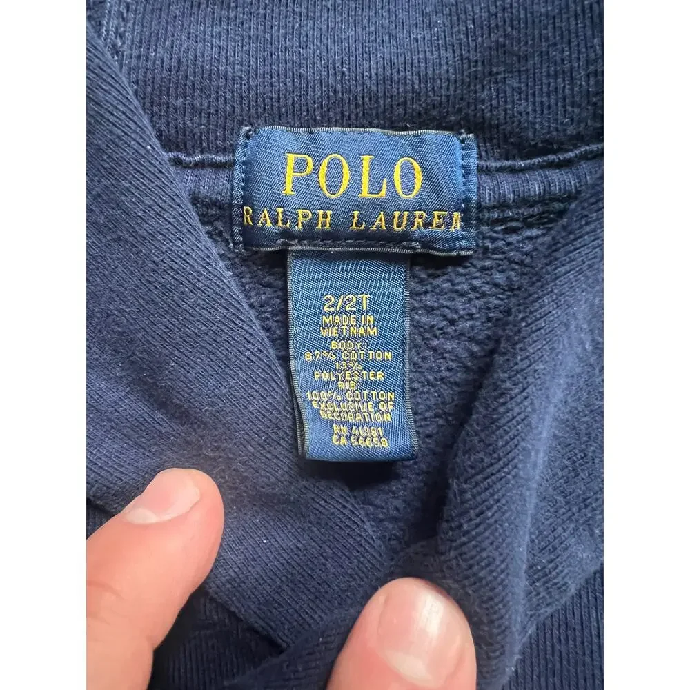 Polo Ralph Lauren Boys 2T Navy Shawl Collar Sweatshirt Red Pony Pullover
